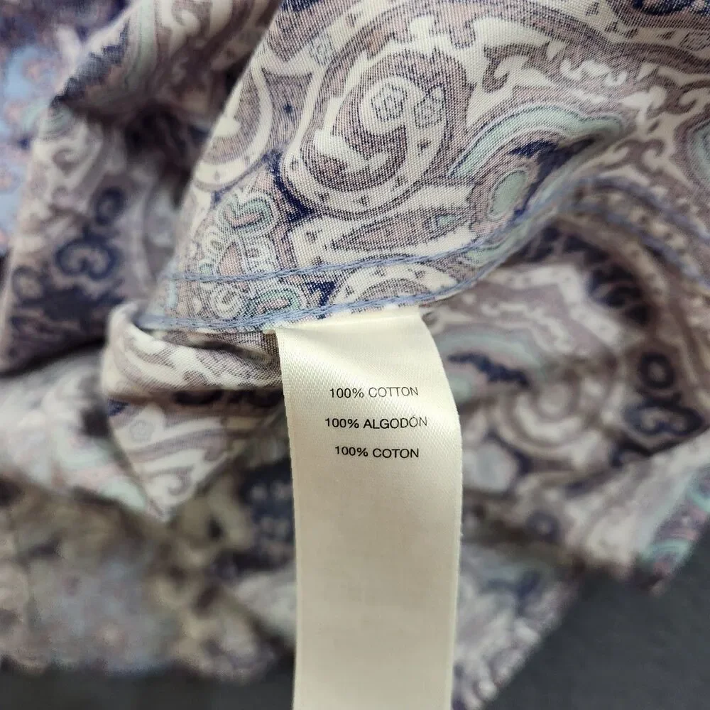 Chico’s Wome 2 US L Purple Paisley Button Up No Iron Blouse Shirt - Picture 6 of 11